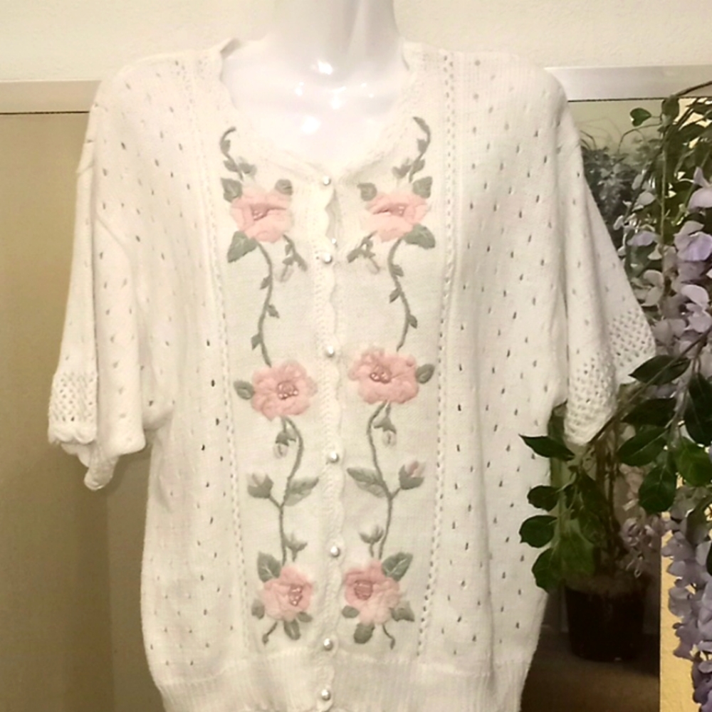 VTG- 80's Lucia Embroidered Cardigan Sweater